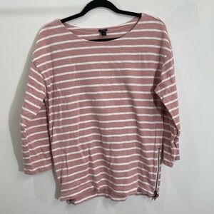 J Crew Shirt Women's Size M Medium Long Sleeve Shirt Blouse Pink Striped Relaxed